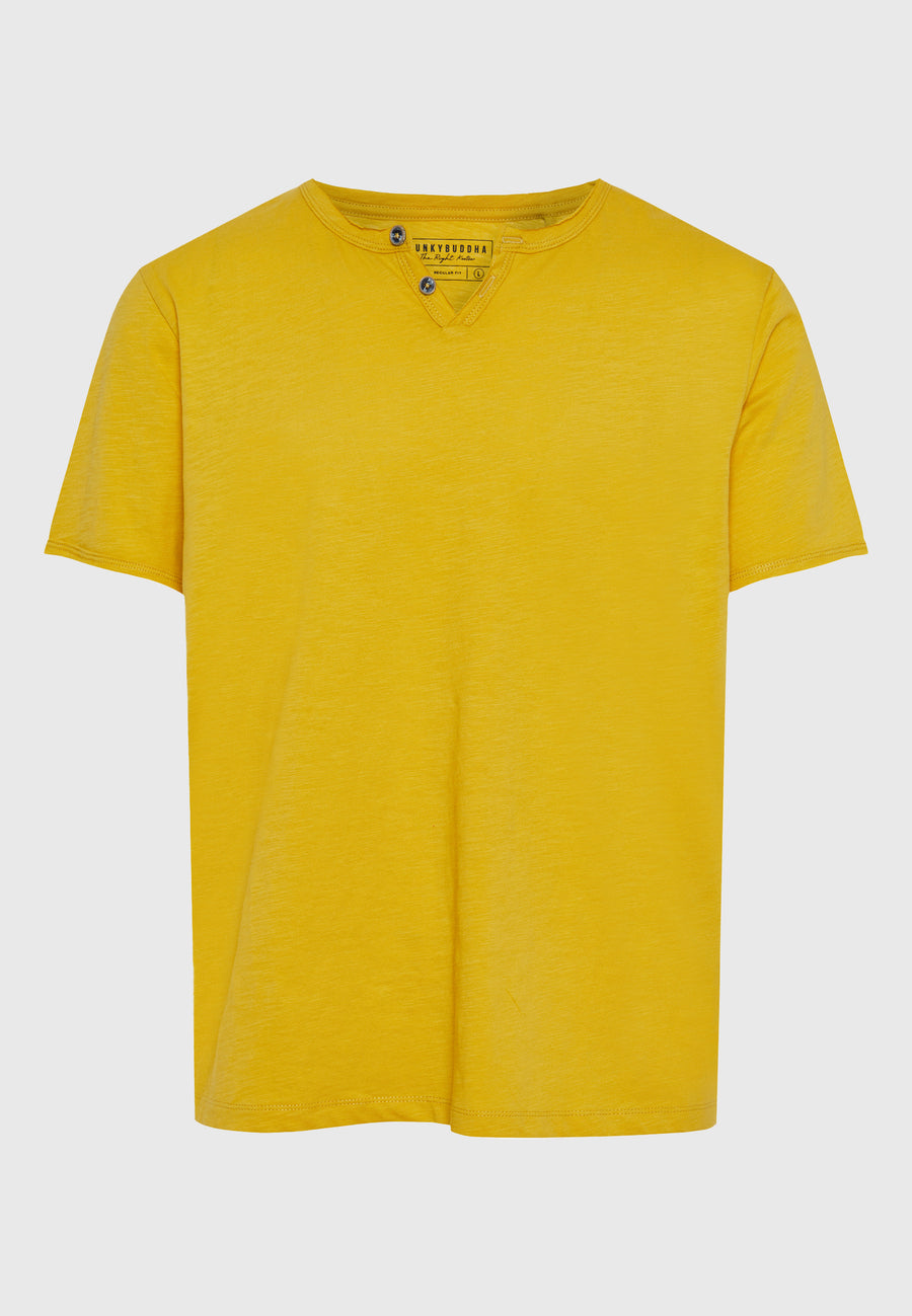 Tricou cu guler henley și croi brut - The essentials - Muștar