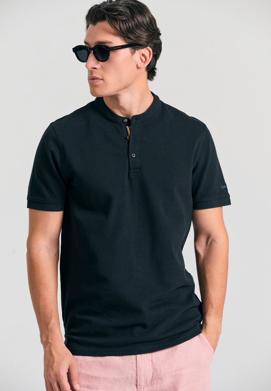 Tricou polo cu guler Mao și broderie pe mânecă - Negru