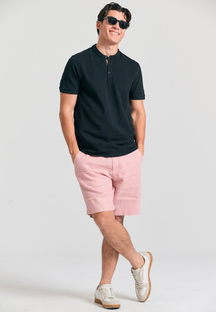 Tricou polo cu guler Mao și broderie pe mânecă - Negru