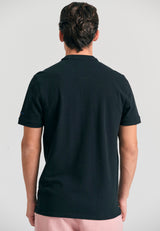 Tricou polo cu guler Mao și broderie pe mânecă - Negru