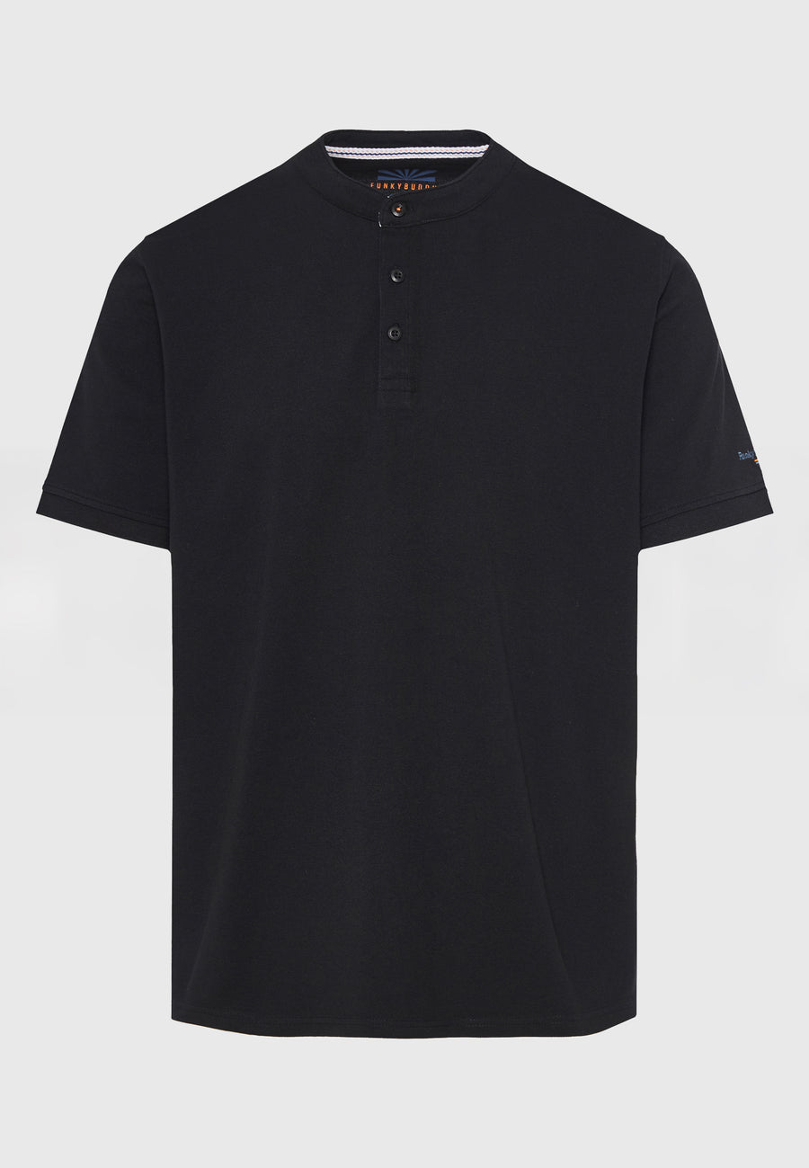Tricou polo cu guler Mao și broderie pe mânecă - Negru