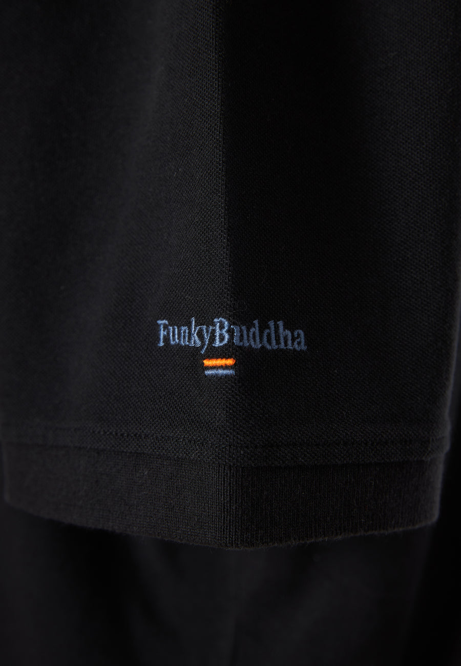 Tricou polo cu guler Mao și broderie pe mânecă - Negru