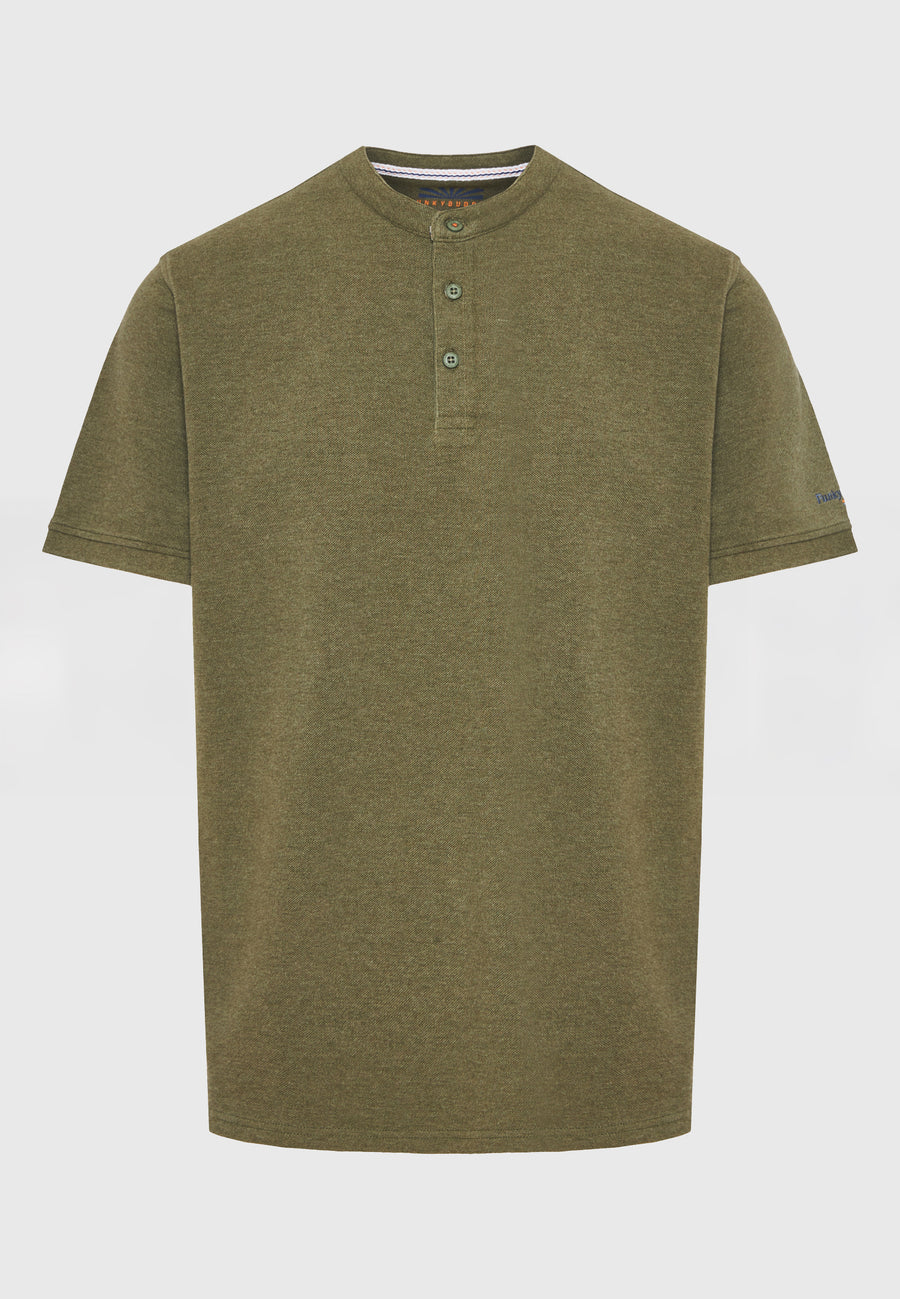 Tricou polo cu guler Mao și broderie pe mânecă - Kaki