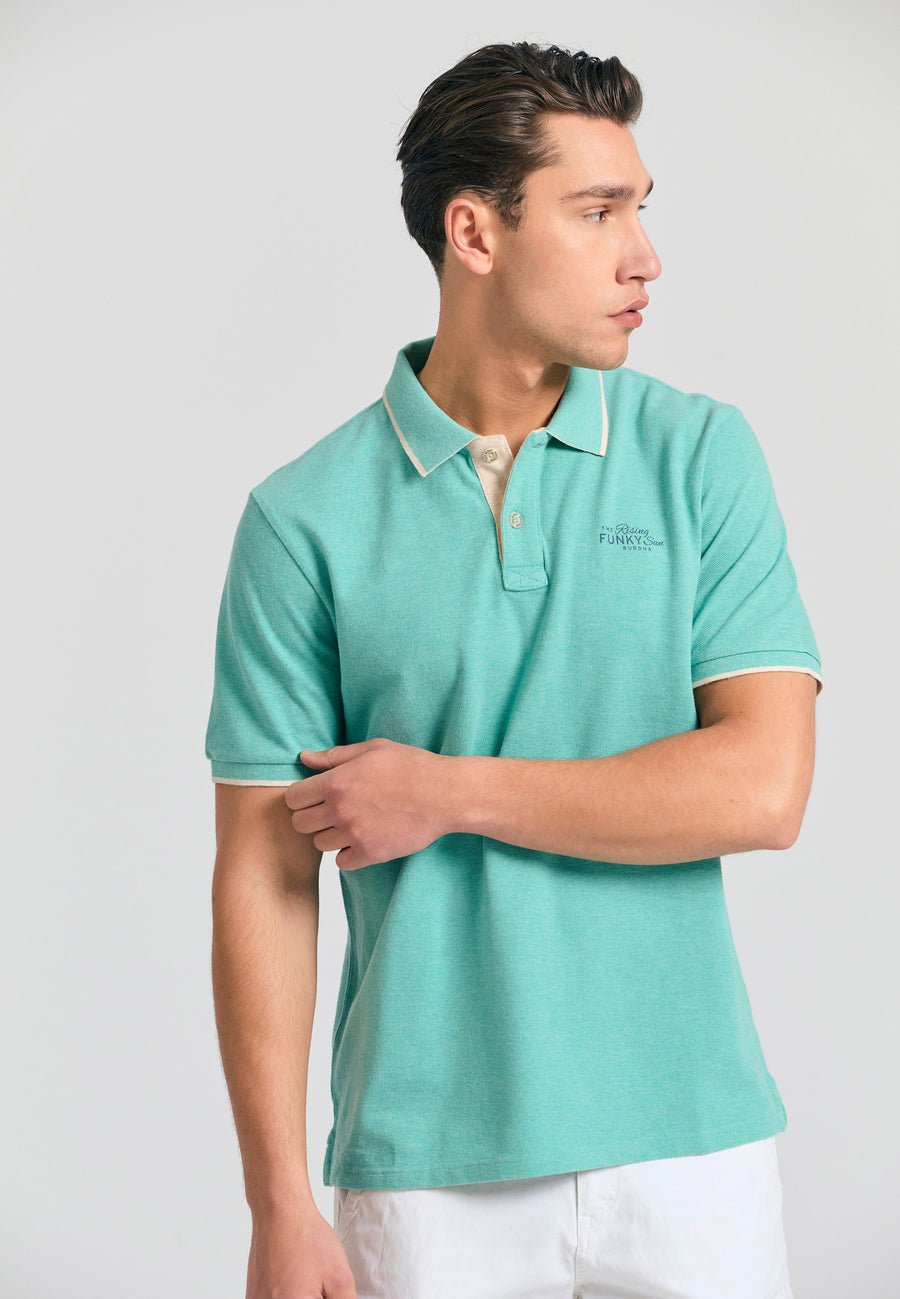 Tricou polo din material melanj - Aqua mel