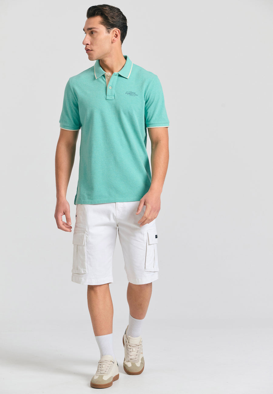 Tricou polo din material melanj - Aqua mel