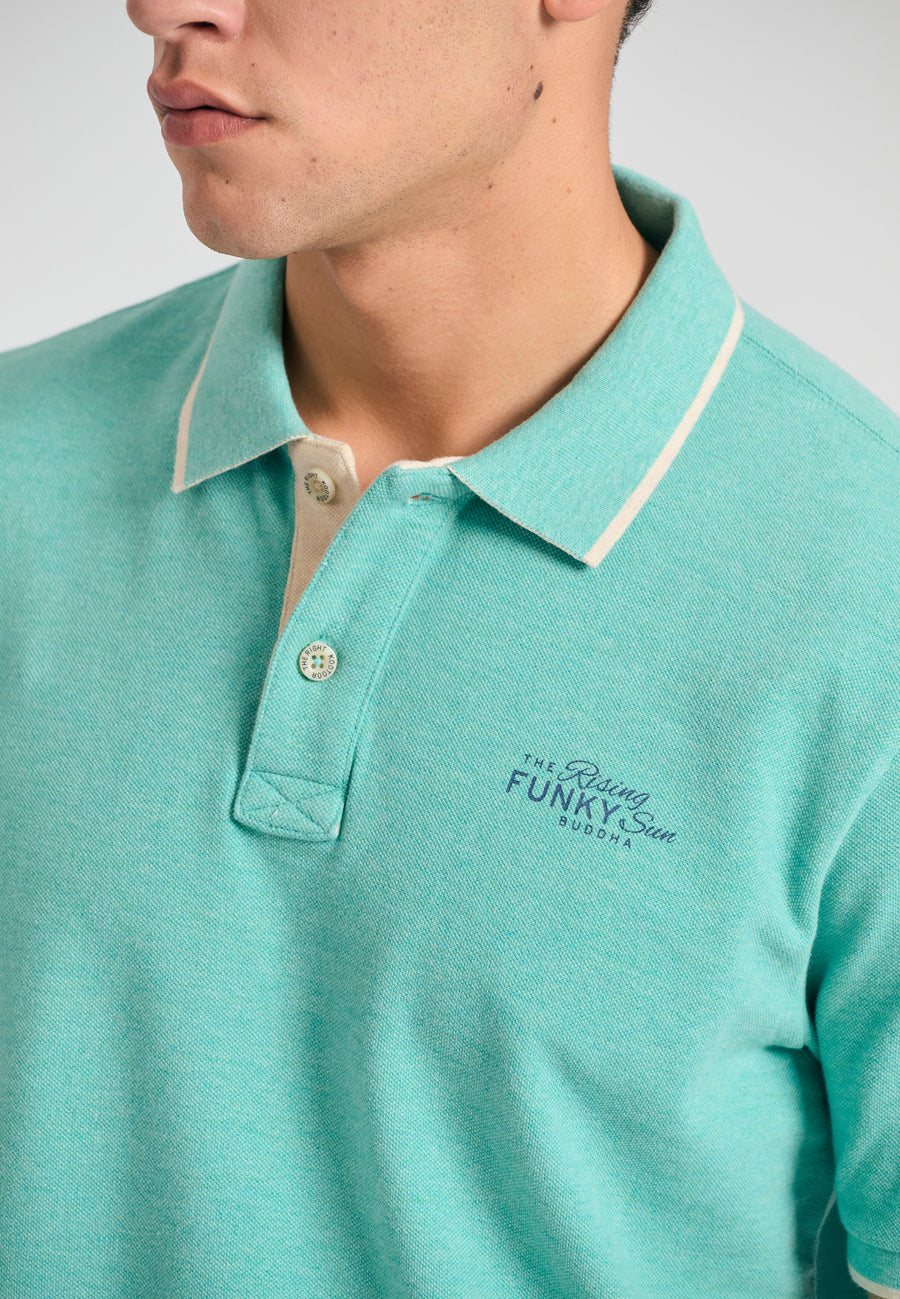 Tricou polo din material melanj - Aqua mel