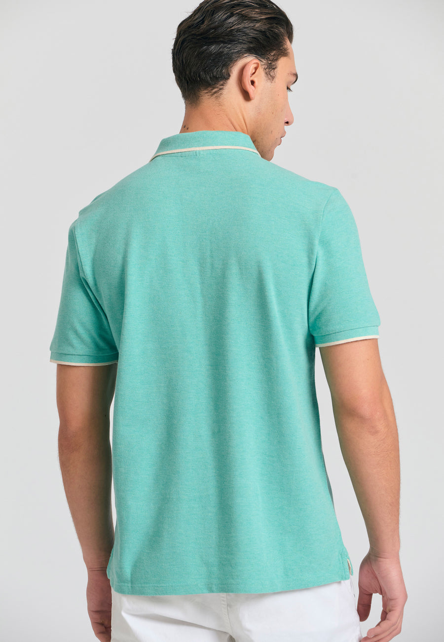 Tricou polo din material melanj - Aqua mel