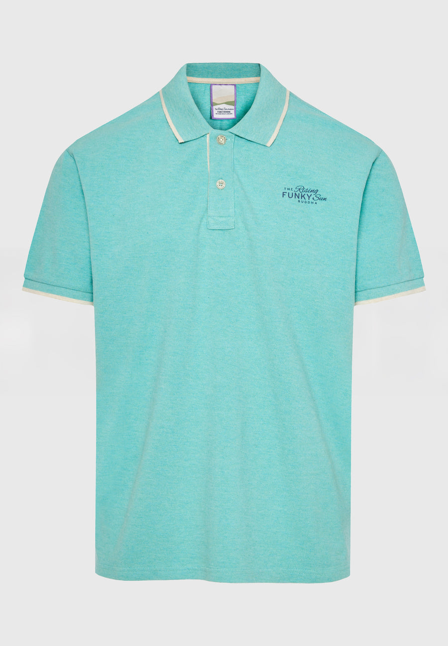 Tricou polo din material melanj - Aqua mel