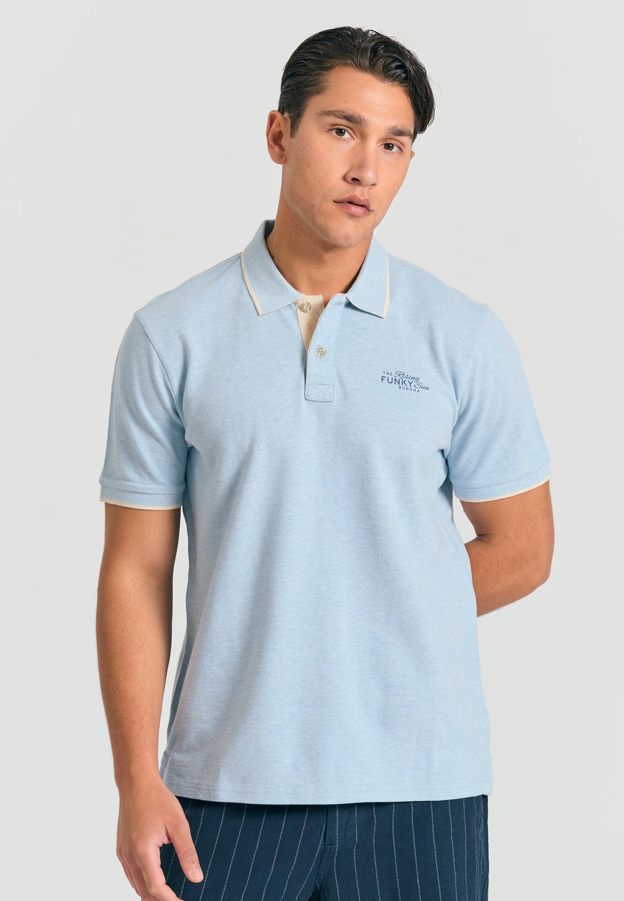 Tricou polo din material melanj - albastru-nord mel