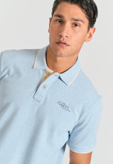 Tricou polo din material melanj - albastru-nord mel