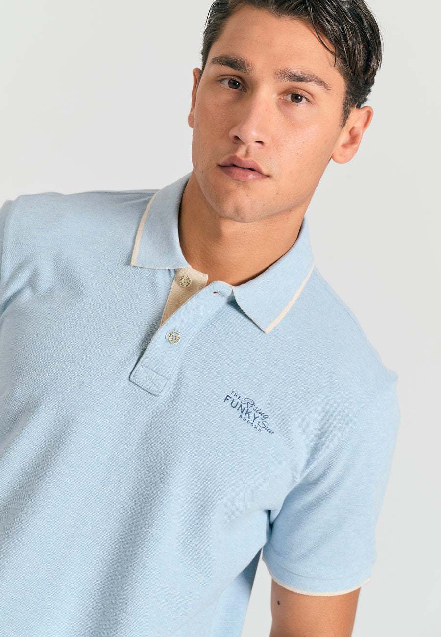 Tricou polo din material melanj - albastru-nord mel