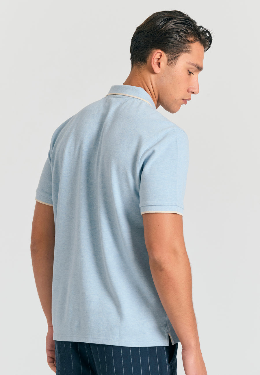 Tricou polo din material melanj - albastru-nord mel