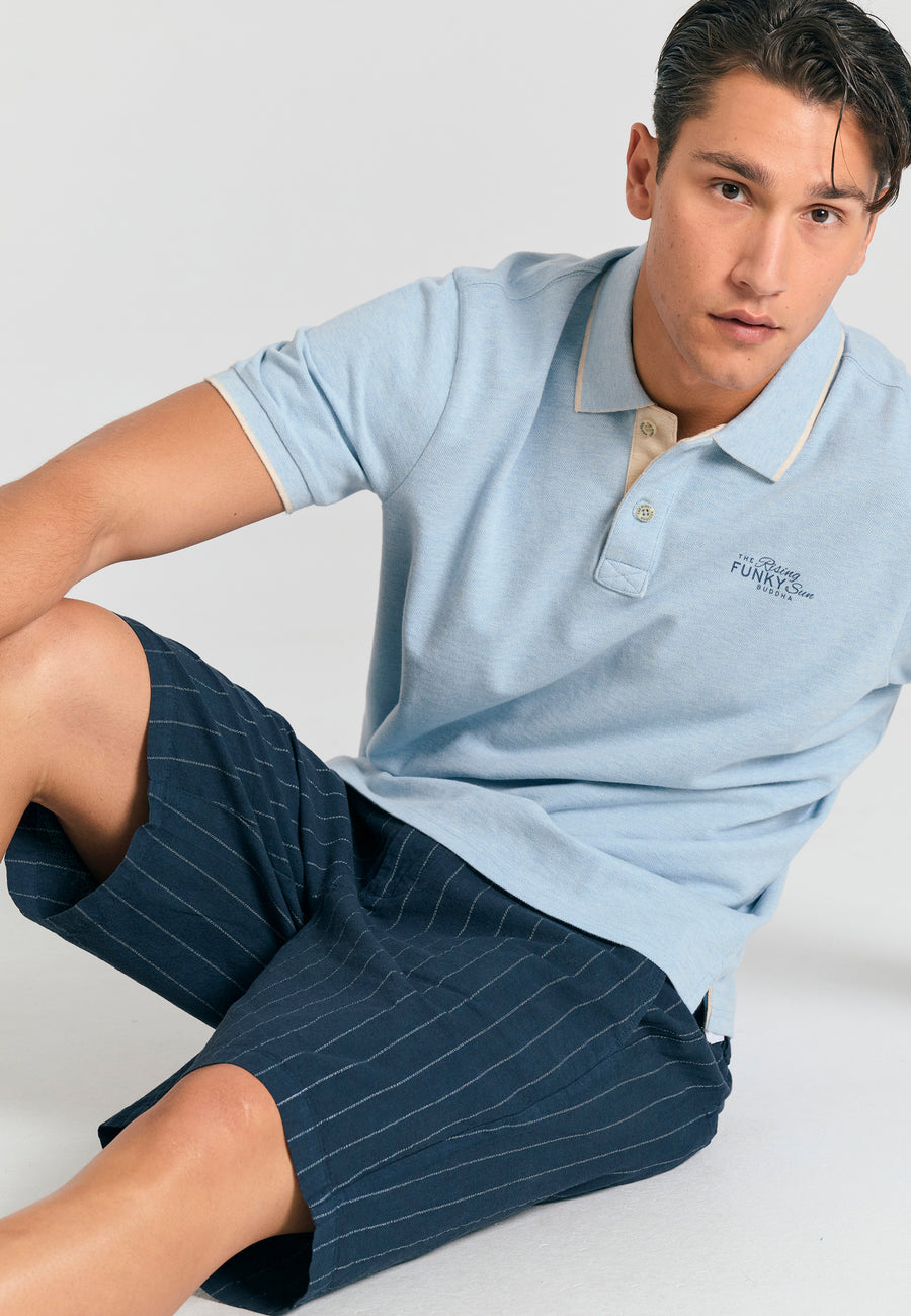 Tricou polo din material melanj - albastru-nord mel