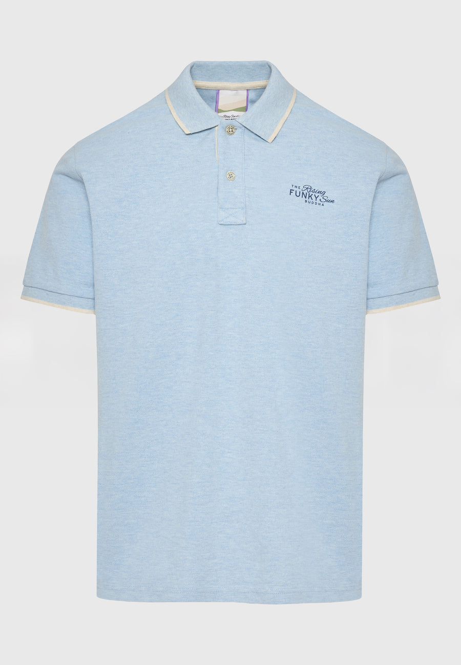Tricou polo din material melanj - albastru-nord mel