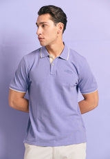 Tricou polo din material melanj - Dahlia violet mel