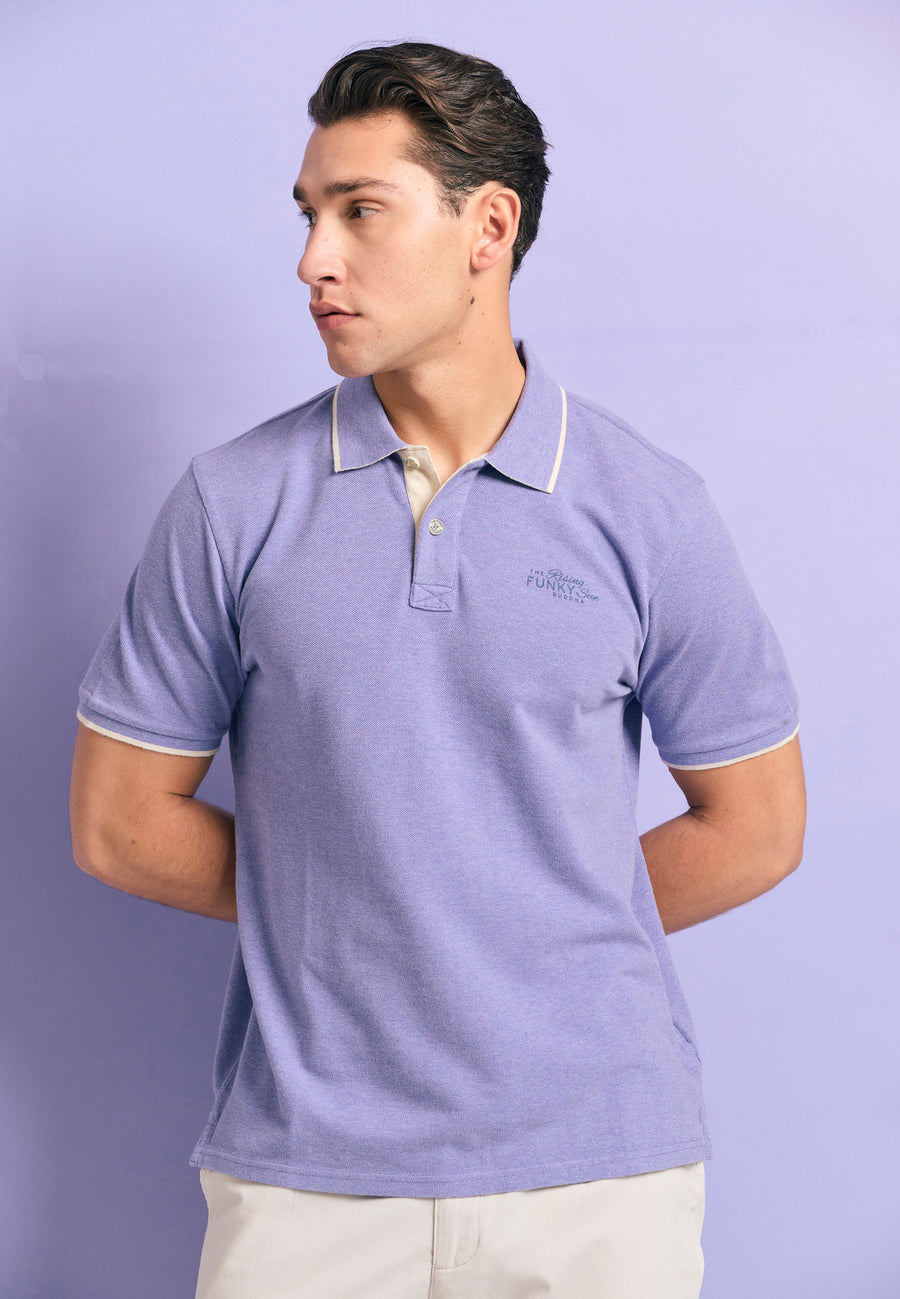 Tricou polo din material melanj - Dahlia violet mel