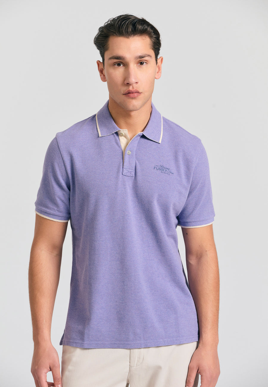 Tricou polo din material melanj - Dahlia violet mel