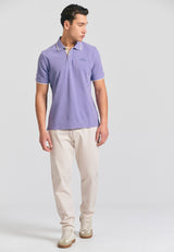 Tricou polo din material melanj - Dahlia violet mel