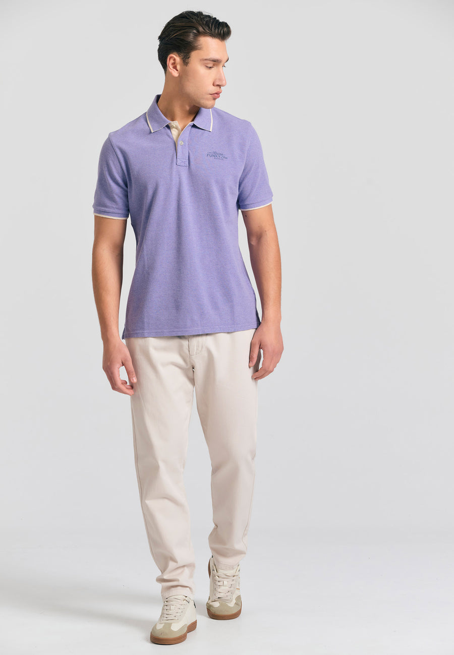 Tricou polo din material melanj - Dahlia violet mel