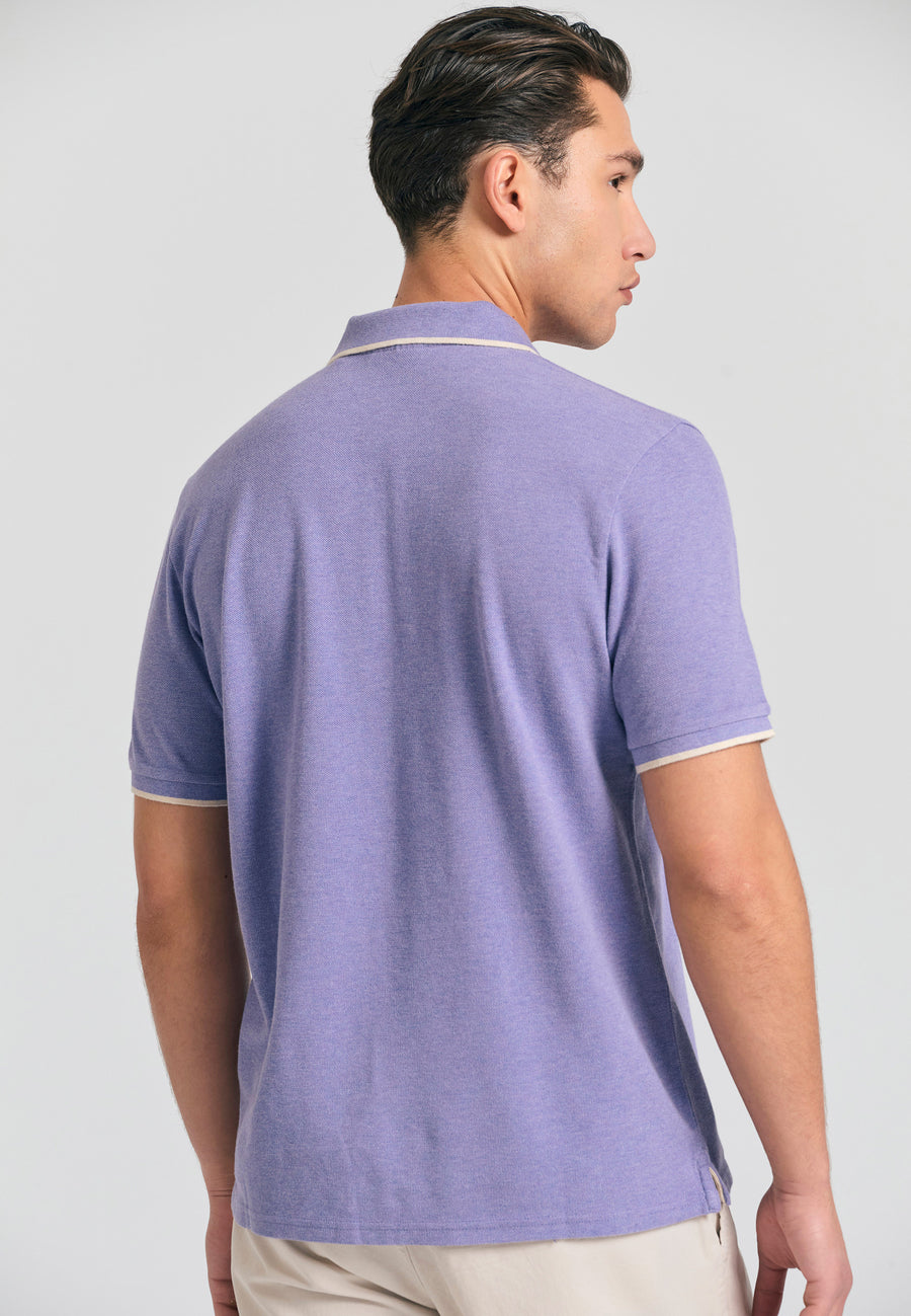 Tricou polo din material melanj - Dahlia violet mel