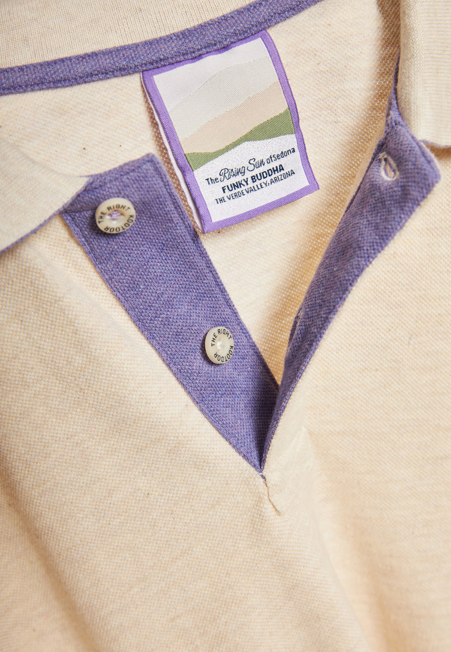 Tricou polo din material melanj - Ecru mel