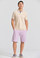 Tricou polo din material melanj - Ecru mel