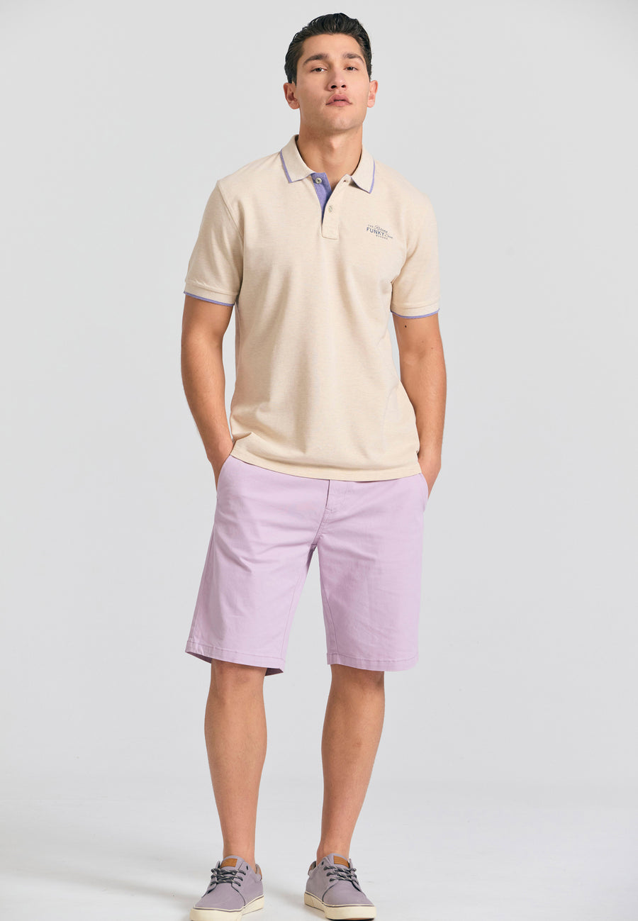 Tricou polo din material melanj - Ecru mel