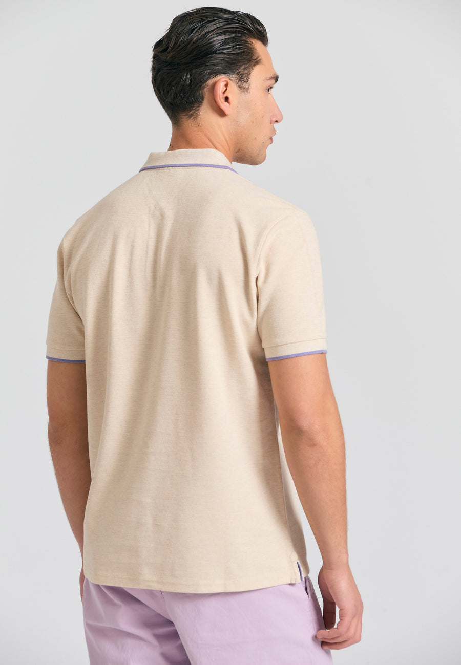 Tricou polo din material melanj - Ecru mel