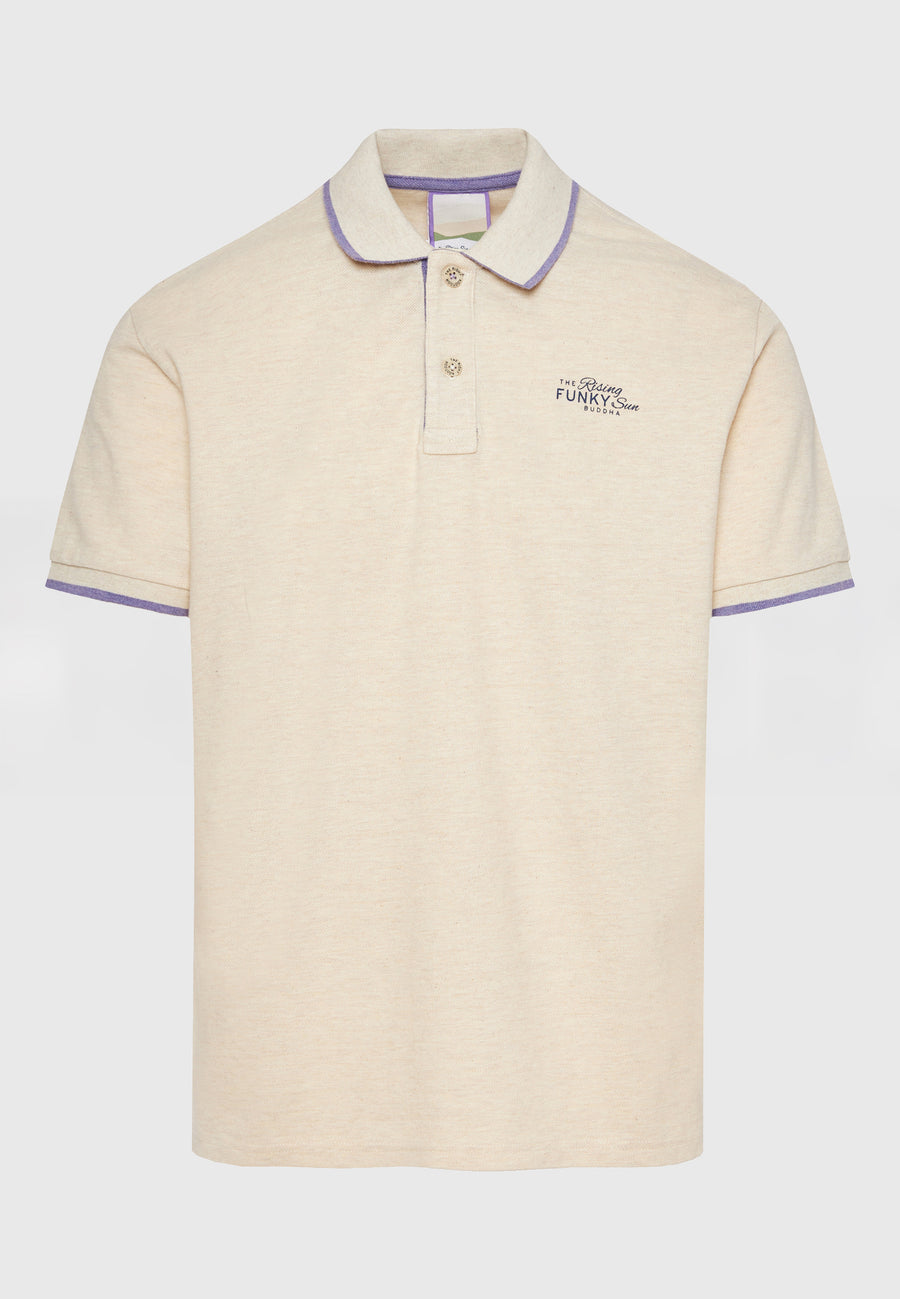 Tricou polo din material melanj - Ecru mel
