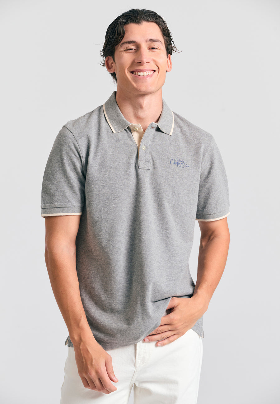 Tricou polo din material melanj - Gri melt