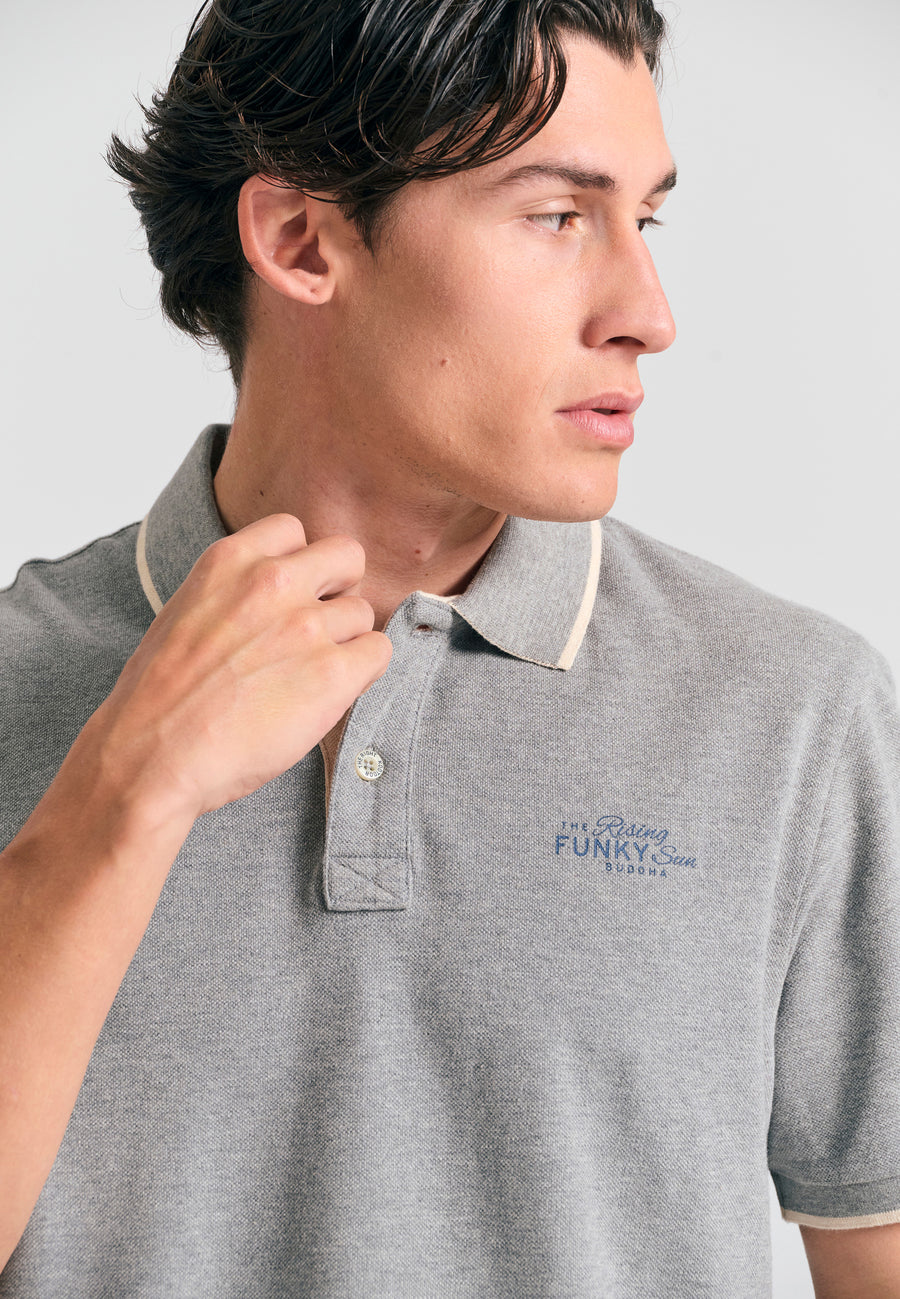 Tricou polo din material melanj - Gri melt