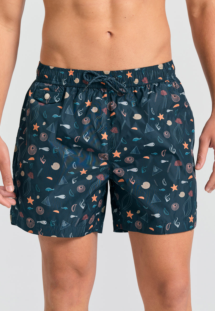 All over printed men's swim shorts - Black