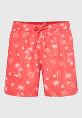 Men's swim shorts with tropical print - Sunset coral