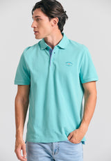 Tricou polo cu imprimeu grafic pe piept - Aqua