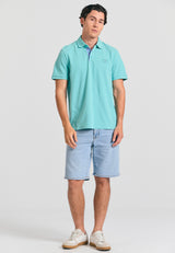 Tricou polo cu imprimeu grafic pe piept - Aqua