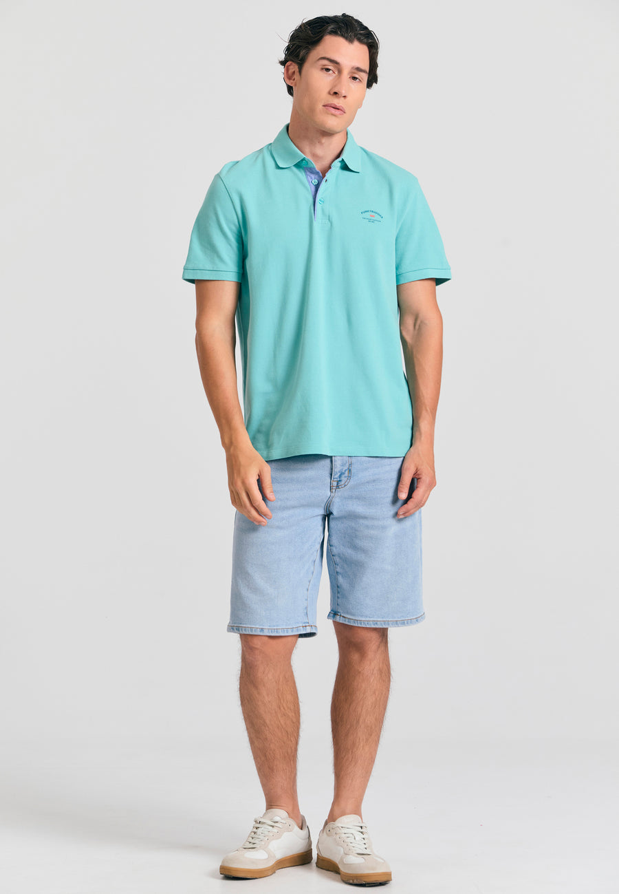 Tricou polo cu imprimeu grafic pe piept - Aqua