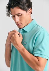 Tricou polo cu imprimeu grafic pe piept - Aqua