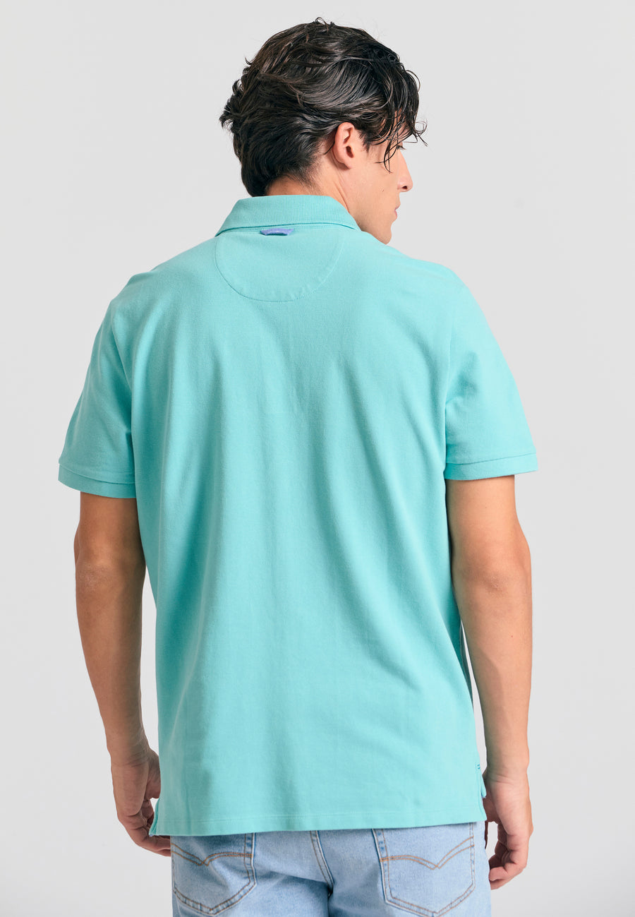 Tricou polo cu imprimeu grafic pe piept - Aqua