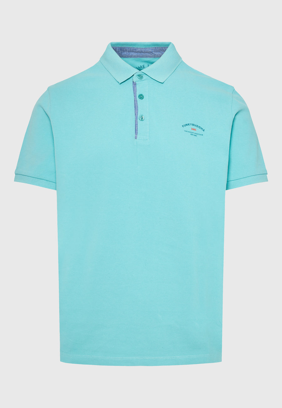 Tricou polo cu imprimeu grafic pe piept - Aqua