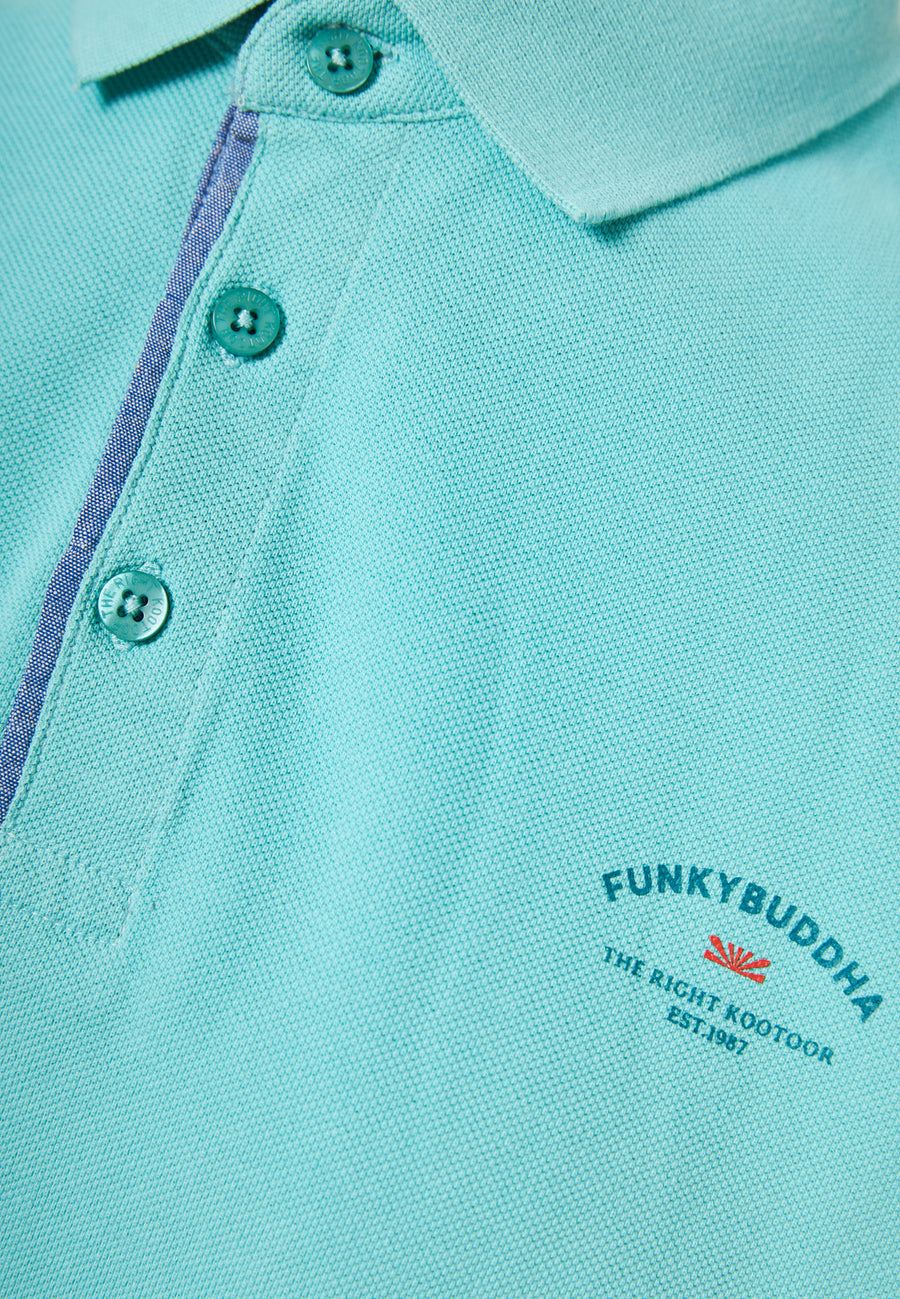 Tricou polo cu imprimeu grafic pe piept - Aqua