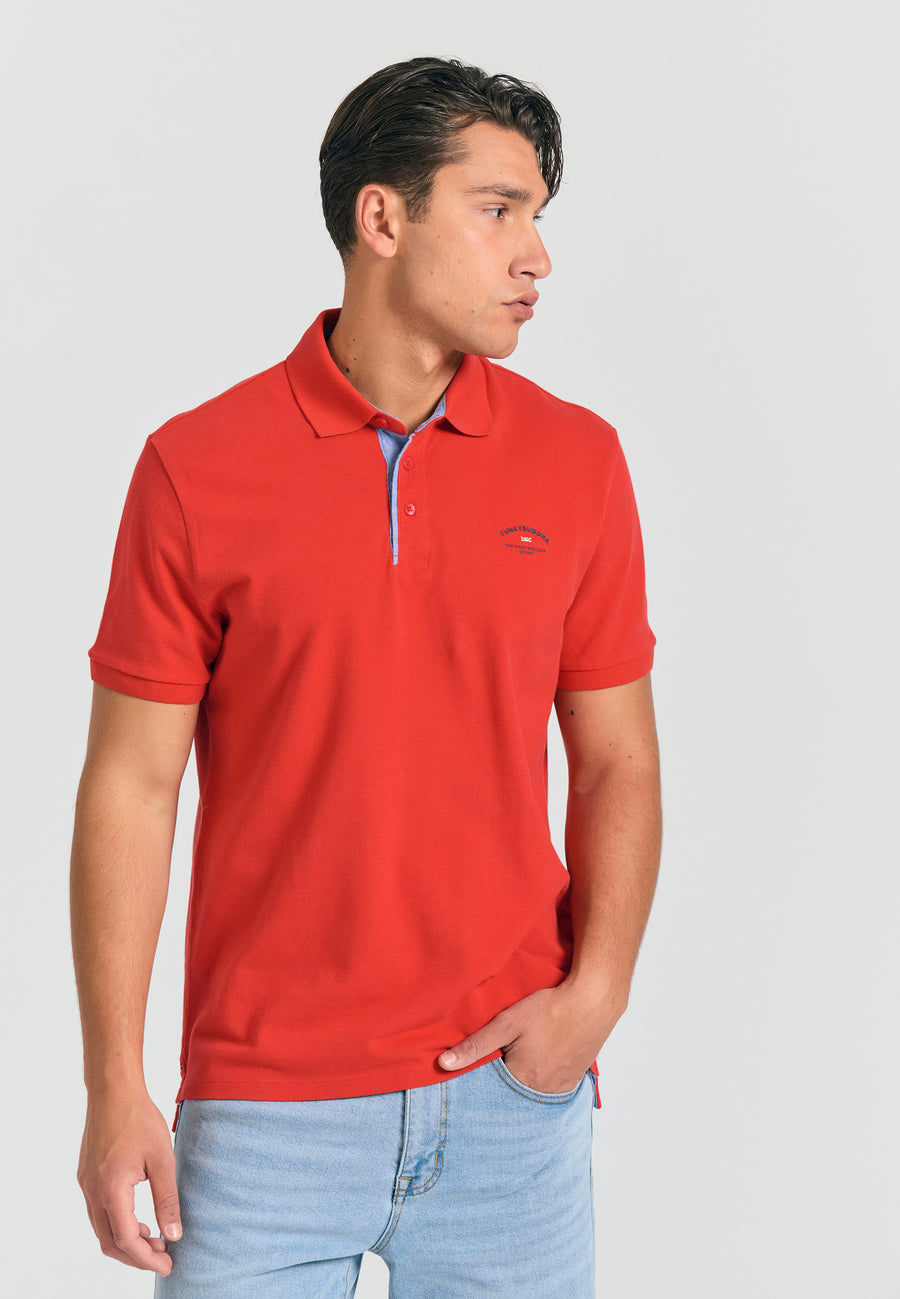 Tricou polo cu imprimeu grafic pe piept - Roșu intens