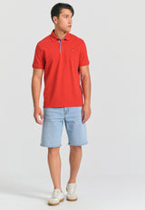 Tricou polo cu imprimeu grafic pe piept - Roșu intens