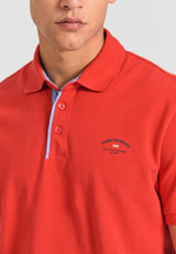Tricou polo cu imprimeu grafic pe piept - Roșu intens
