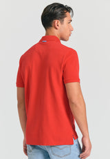 Tricou polo cu imprimeu grafic pe piept - Roșu intens