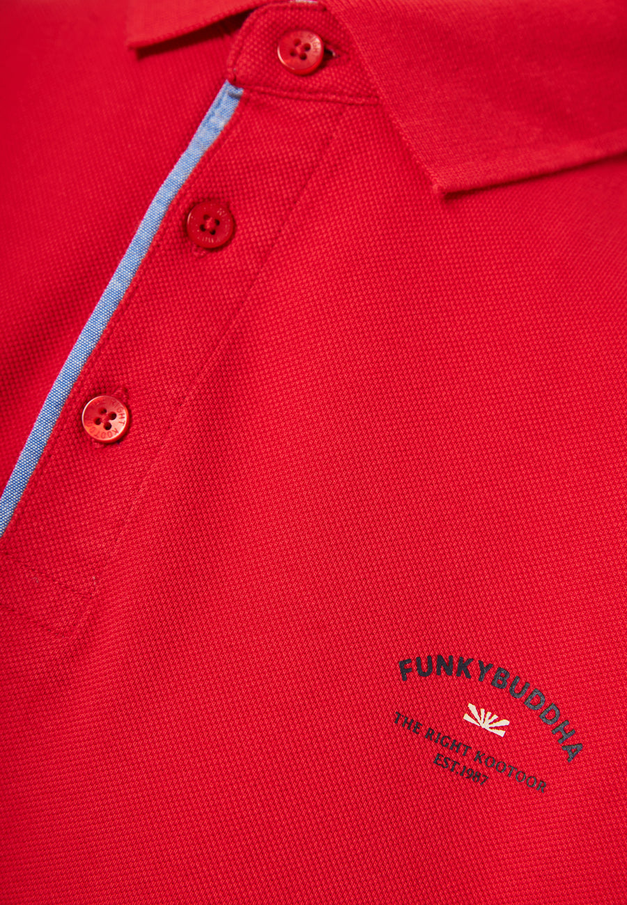 Tricou polo cu imprimeu grafic pe piept - Roșu intens
