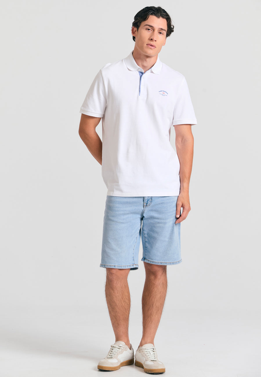 Tricou polo cu imprimeu grafic pe piept - Alb