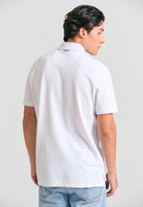 Tricou polo cu imprimeu grafic pe piept - Alb