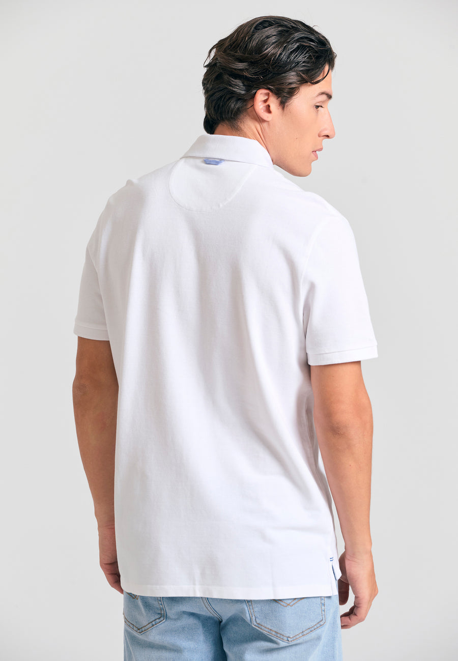 Tricou polo cu imprimeu grafic pe piept - Alb