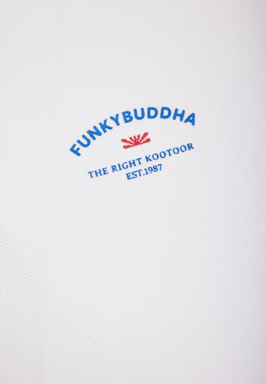 Tricou polo cu imprimeu grafic pe piept - Alb