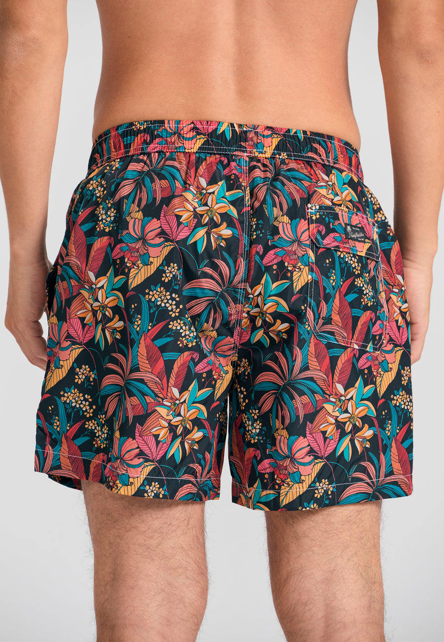 Pantaloni scurți de baie pentru bărbați cu imprimeu exotic - Negri